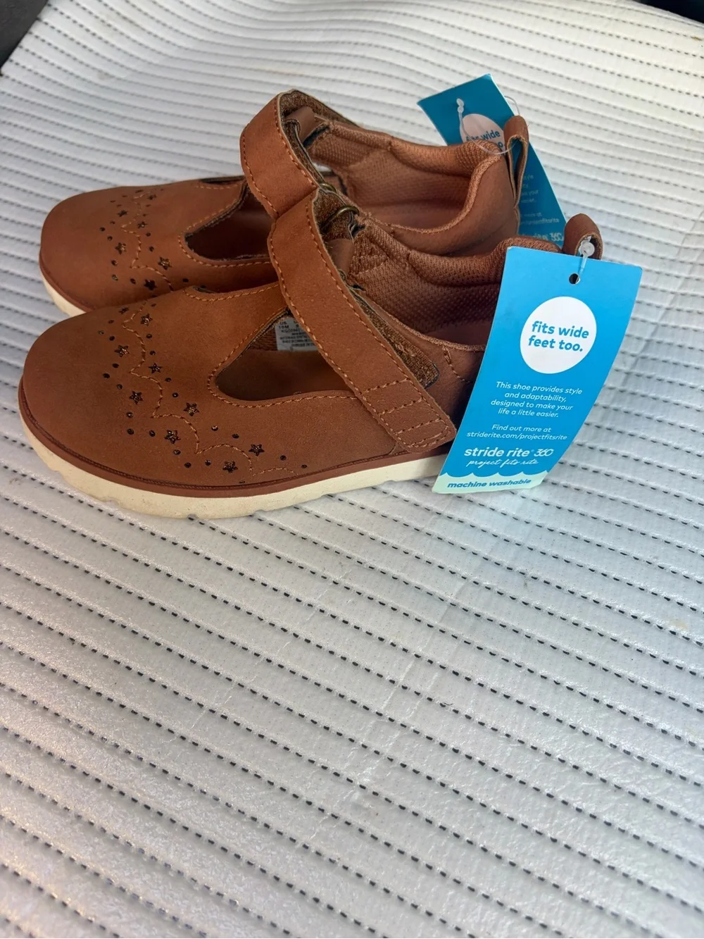 Stride Rite Brown T-Strap Mary Jane Shoes with Star Cutouts
